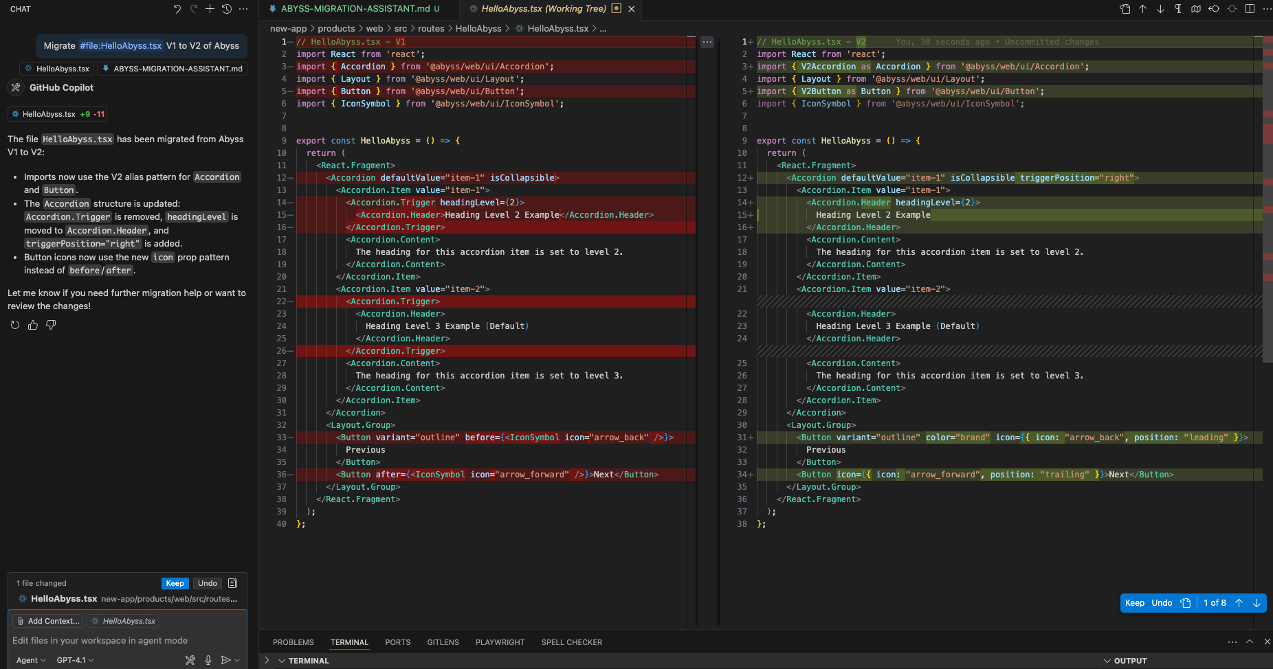 AI Migration Example from V1 to V2 of Abyss